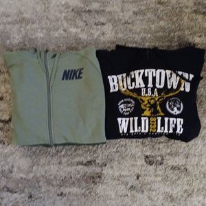 2 hoodie deal.. Nike & 8732 brands.. men's sz XL. Green/navy. Camo/navy. 8.5/10